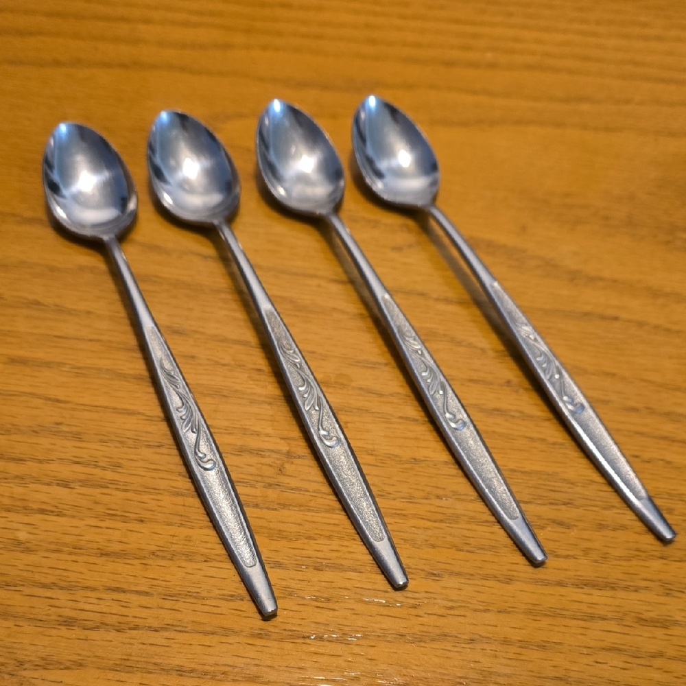 Carlton Textured Iced Tea Spoons Stainless Flatware Set of 4 made in Japan